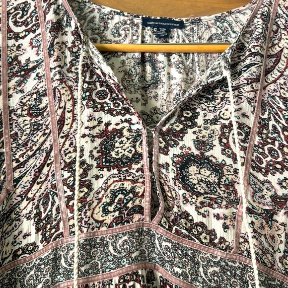 AEO Boho Deep V Neck Boho Peasant Top Blouse Womens XL Viscose Velvet seams - Picture 3 of 12